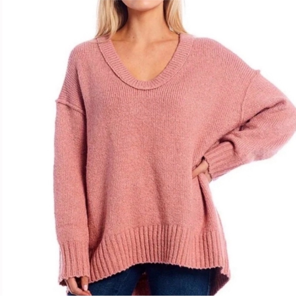Free People Pink V-Neck Sweater